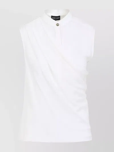 Giorgio Armani Draped Silk Shirt With High Collar In White