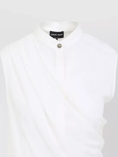 Giorgio Armani Draped Silk Shirt With High Collar In White