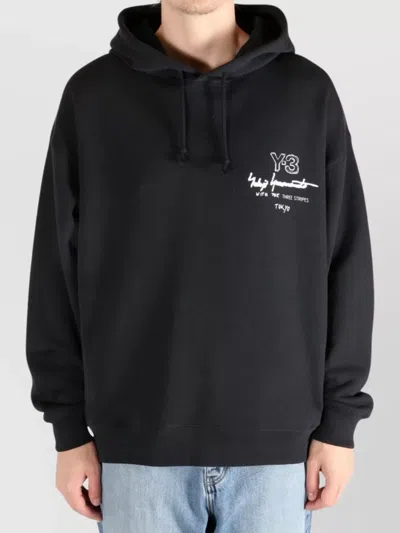 Y-3 Graphic-print Black Cotton Hoodie With Drawstring Hood In Black