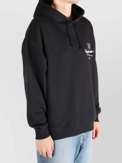 Y-3 Graphic-print Black Cotton Hoodie With Drawstring Hood In Black