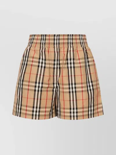 Burberry Elastic Waistband Checked Shorts With Side Stripe