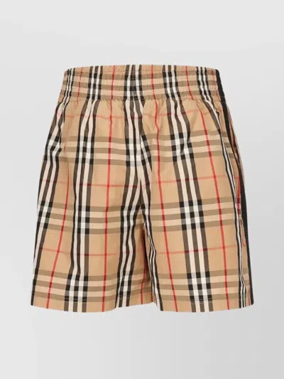Burberry Elastic Waistband Checked Shorts With Side Stripe