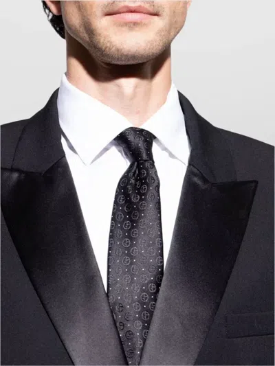 Giorgio Armani Pointed Tip Patterned Silk Tie In Black
