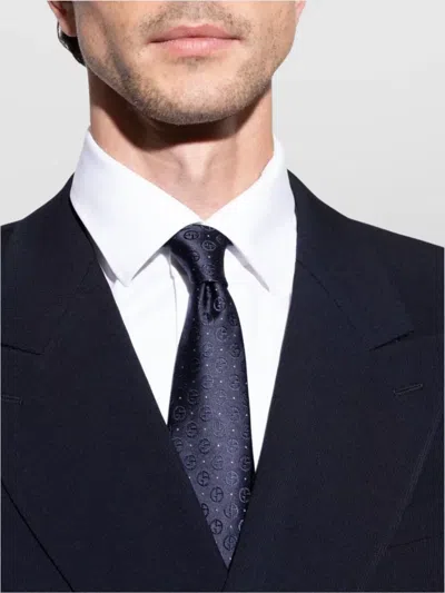 Giorgio Armani Signature Logo Pattern Silk Tie In Blue