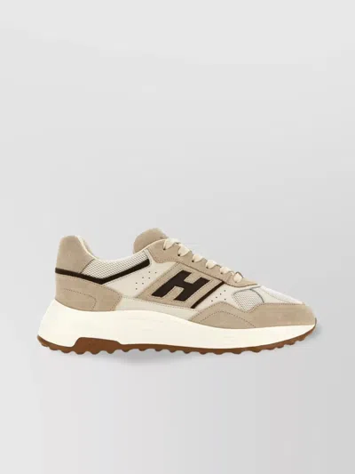 Hogan Suede, Smooth Leather And Mesh Hyperlight Sneakers In Neutral