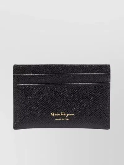 Ferragamo Black Card-holder With Gancini Detail In Hammered Leather Woman