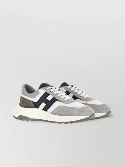 Hogan Round Toe Rubber Sole Panelled Design Sneakers In Gray