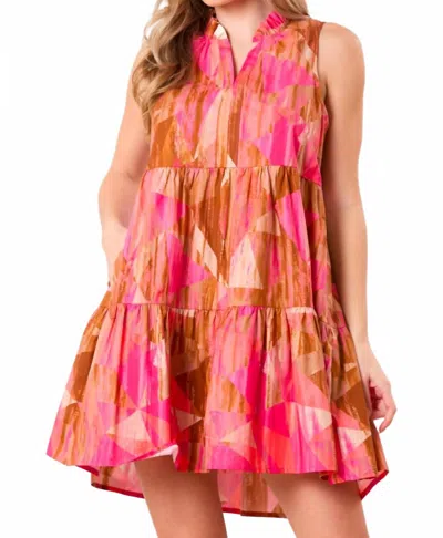 Peach Love Desert Rose Tiered Mini Dress In Hot Pink/earthy Brown In Pink