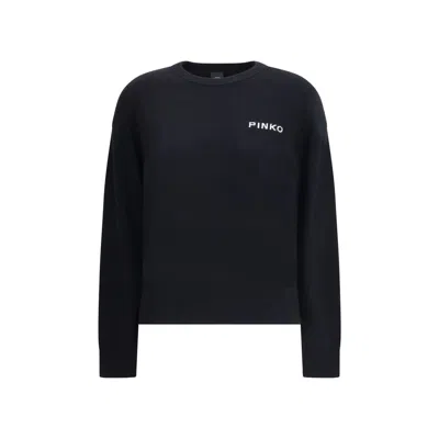 Pinko Wool And Cashmere Logo Sweater In Black