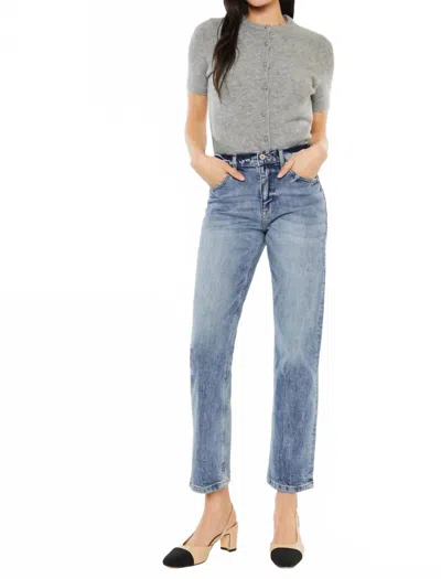 Kancan Finished Hem Straight Leg Jean In Medium Stone Wash In Blue