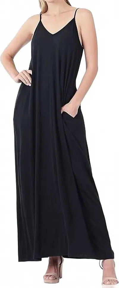 Zenana Maxi Adjustable Straps Dress In Black In Black