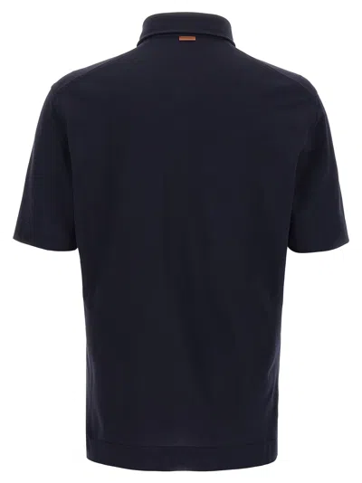 Zegna Men's Piquet Polo T-shirt In Black