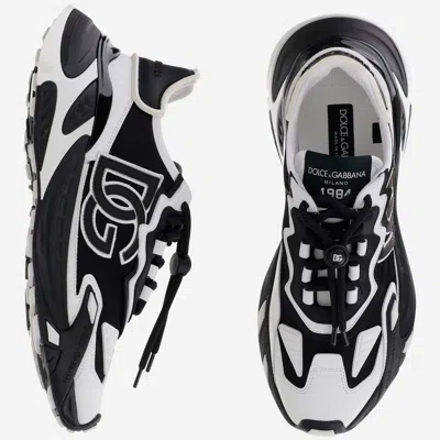 Dolce & Gabbana Panelled Leather Sneakers With Iconic Logo Patch In Black