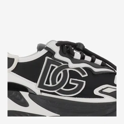Dolce & Gabbana Panelled Leather Sneakers With Iconic Logo Patch In Black