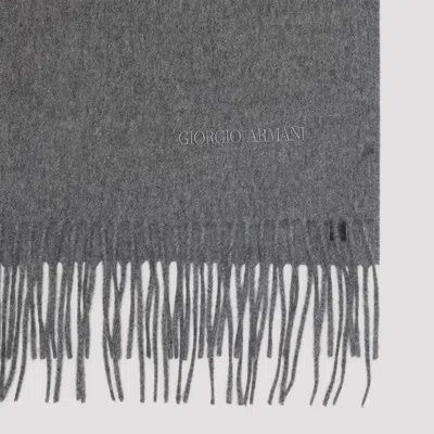 Giorgio Armani Luxe Grey Cashmere Fringed Scarf In Gray