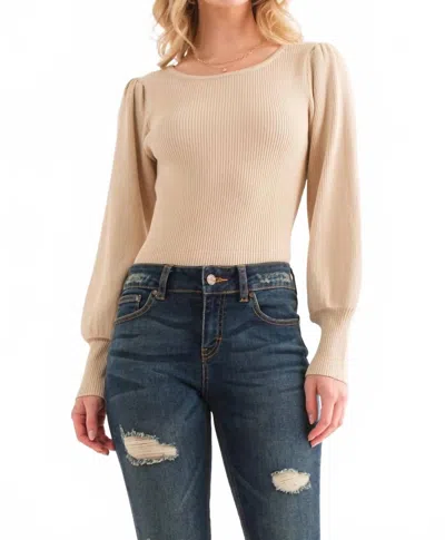 And The Why Balloon Puff Sleeve Rib Bodysuit In Beige