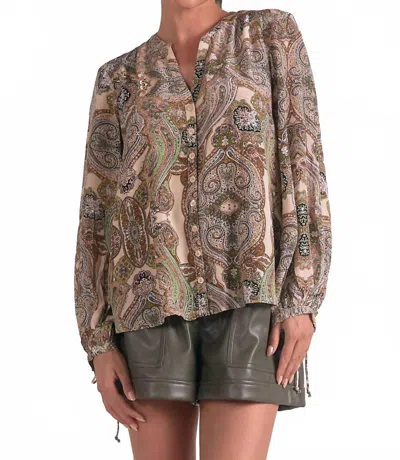 Elan Bubble Sleeve Blouse In Beige Paisley In Multi