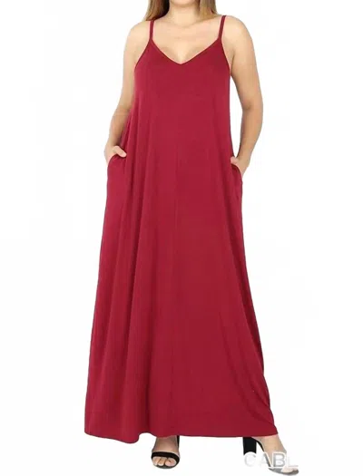 Zenana Maxi Adjustable Straps Dress In Cabernet In Burgundy