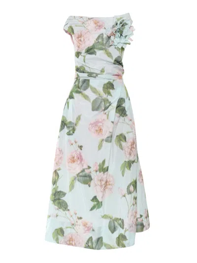 Clips Off-the-shoulder Taffeta Evening Dress In Green