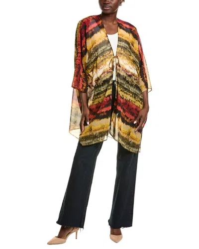 Anne Klein Printed Asymmetric Tie Front Cardigan In Multi
