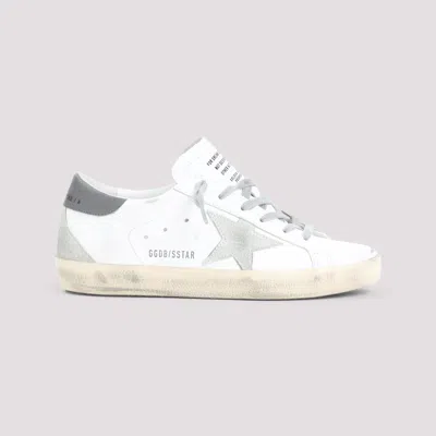 Golden Goose Super-star Leather Sneakers With Suede Grey Leather And Leather Grey Heel Tab Shoes In White