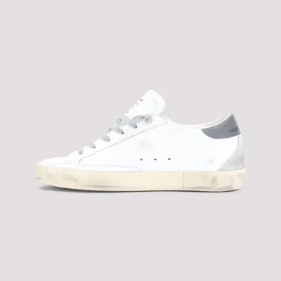Golden Goose Super-star Leather Sneakers With Suede Grey Leather And Leather Grey Heel Tab Shoes In White