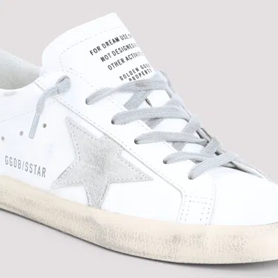 Golden Goose Super-star Leather Sneakers With Suede Grey Leather And Leather Grey Heel Tab Shoes In White