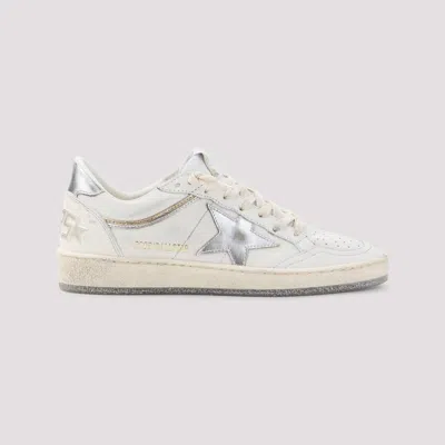 Golden Goose Ball-star White Leather Sneakers With Silver Star And Heel