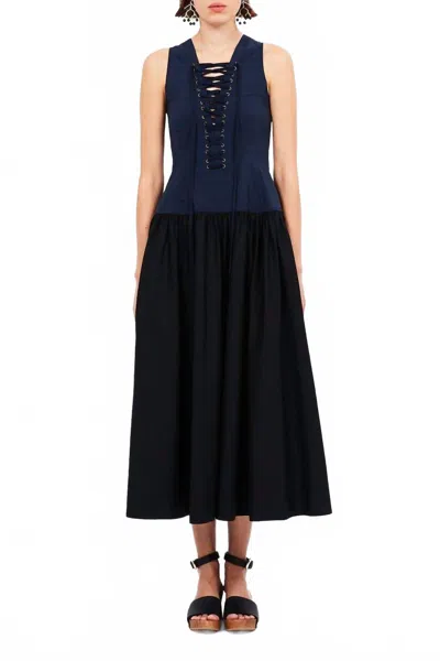 Ulla Johnson Denia Color Block Midi Dress In Navy
