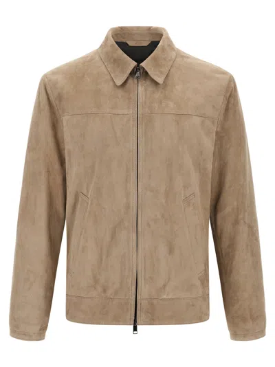 Brioni Classic Suede Blouson With Cupro Lining In Brown