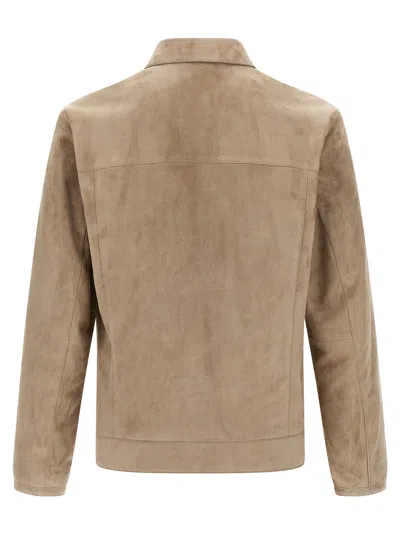 Brioni Classic Suede Blouson With Cupro Lining In Brown