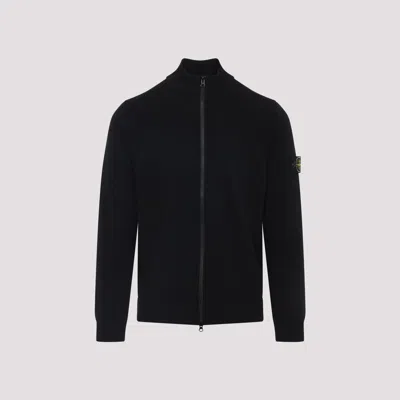 Stone Island Sweater Wool Blend Standing Collar In Black