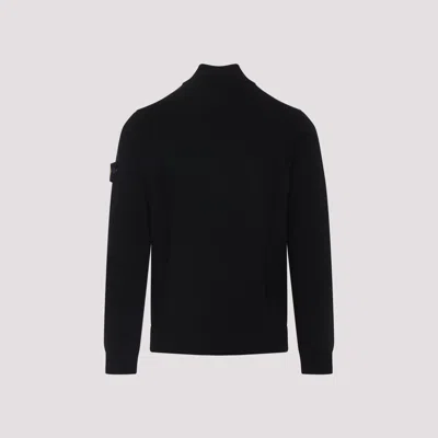 Stone Island Sweater Wool Blend Standing Collar In Black