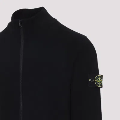 Stone Island Sweater Wool Blend Standing Collar In Black