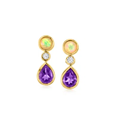 Ross-simons Opal, Amethyst And . Lab-grown Diamond Drop Earrings In 18kt Gold Over Sterling