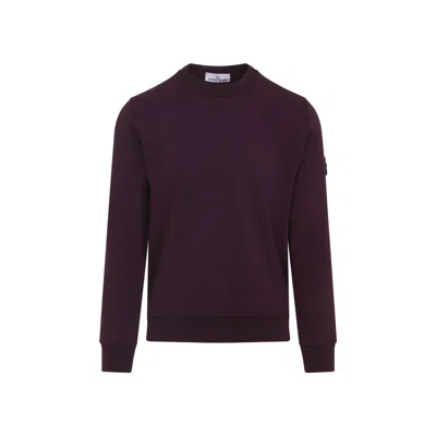 Stone Island Crew Neck Wool Sweater With Ribbed Texture In Burgundy