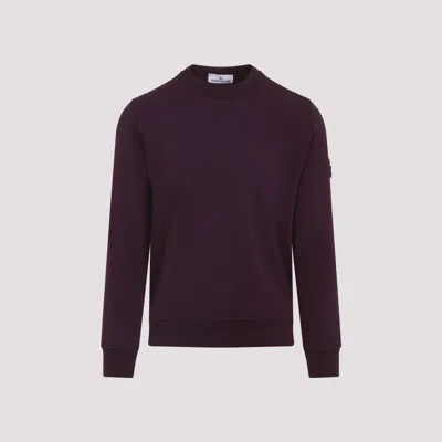 Stone Island Crew Neck Wool Sweater With Ribbed Texture In Burgundy