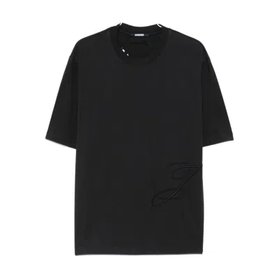 Jacquemus Mens Dark Navy Logo-embroidered Cotton T-shirt In Black