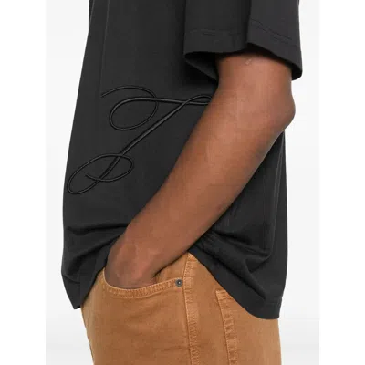 Jacquemus Mens Dark Navy Logo-embroidered Cotton T-shirt In Black