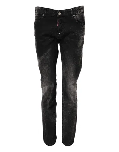 Dsquared2 Black Washed Mid Waist Tapered Denim Jeans In Black