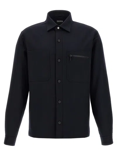 Zegna Padded Techmerino Shirt Jacket In Black
