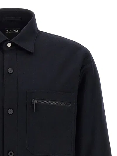 Zegna Padded Techmerino Shirt Jacket In Black