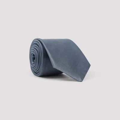 Giorgio Armani Rolled Silk Tie Smooth Texture In Blue