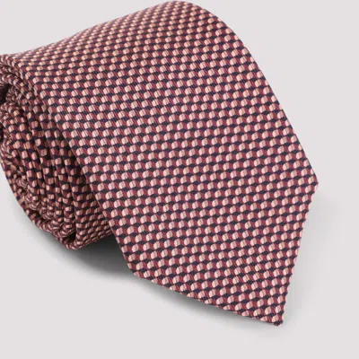 Brioni Check Pattern Silk Tie With Refined Texture In Red