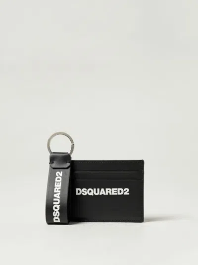 Dsquared2 Smooth Leather Wallet With Keyring Attachment And Bold Logo In Black