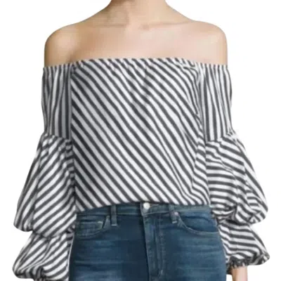 Petersyn Lilly Off Shoulder Striped Blouse In Grey/white In Gray