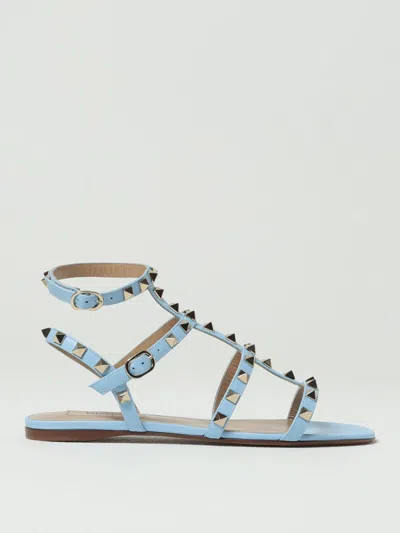 Valentino Rockstud Caged Leather Ankle Strap Sandal In Blue