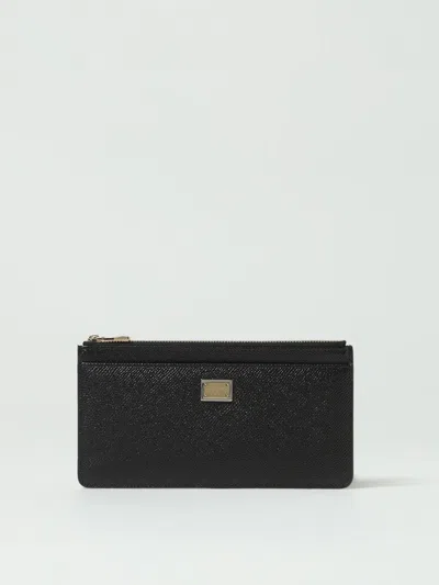 Dolce & Gabbana Dolce&gabbana Black Dauphine Leather Zipped Card Holder In Black