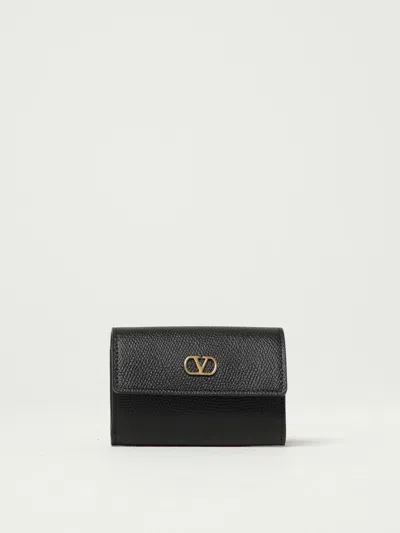 Valentino Garavani Leather Wallet With Logo Plaque In Black