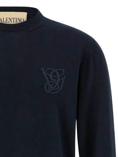Valentino Wool Crew Neck Sweater In Blue